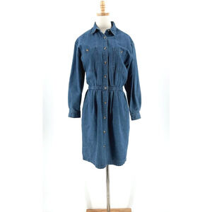 VTG 90s Eddie Bauer Denim Shirt Dress Medium Cottage Prairie Western Rustic